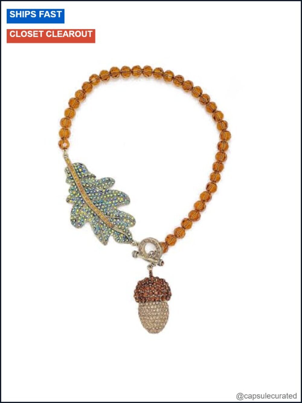 Cubic Zirconia Acorn Beaded Chain Necklace with Toggle Clasp